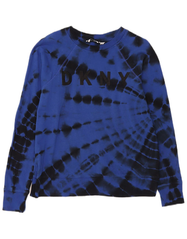 Übergroßer Damen-Sweatshirtpullover von Dkny, UK 6, XS, blaue Batik-Baumwolle