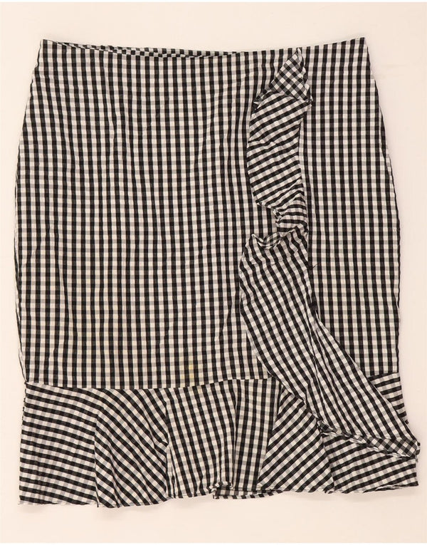 Marks & Spencer Damen Rüschenrock UK 16 Large W34 Schwarze Gingham-Viskose
