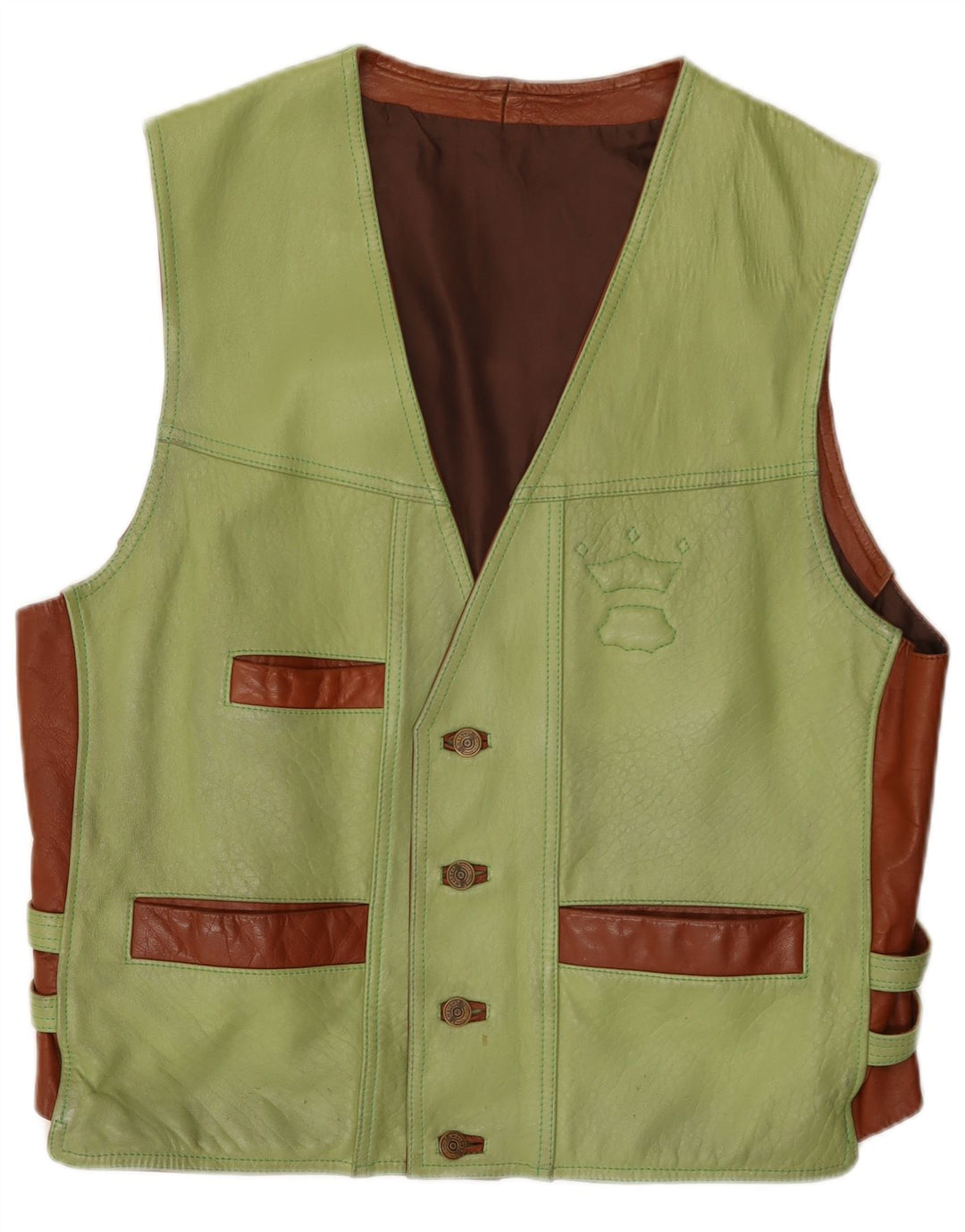 Vintage Herren-Lederweste, groß, grün, Farbblock