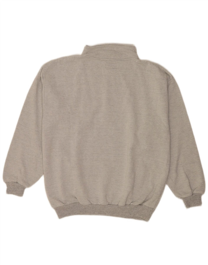 Vintage Herren-Sweatshirt mit Knopfkragen, XL, grau, Baumwolle, Retro