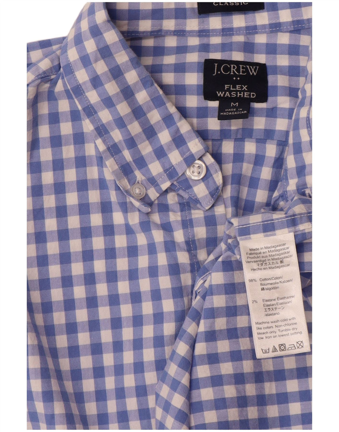 J. CREW Herren-Hemd mit klassischer Passform, mittelblaue Gingham-Baumwolle