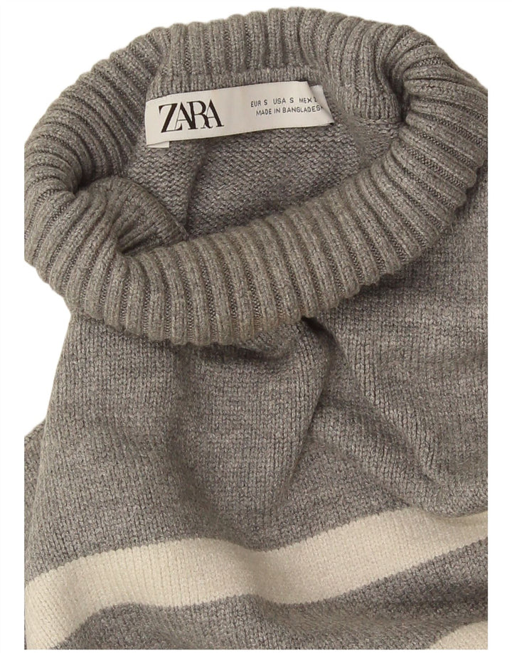 Zara Damen-Pullover mit Rollkragen, übergroß, Gr. 10, klein, grau gestreift