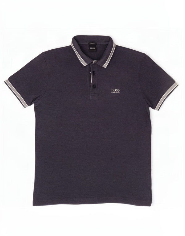 Hugo Boss Herren-Poloshirt mit normaler Passform, mittelmarineblaue Baumwolle