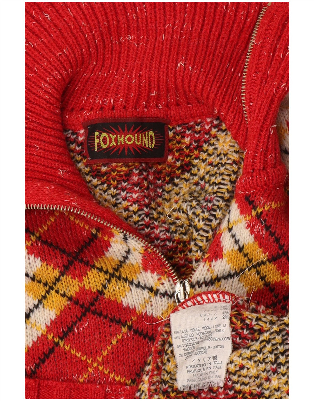 Foxhound Herren-Pullover mit Reißverschluss am Hals, XL, rote Argyle-/Diamantwolle