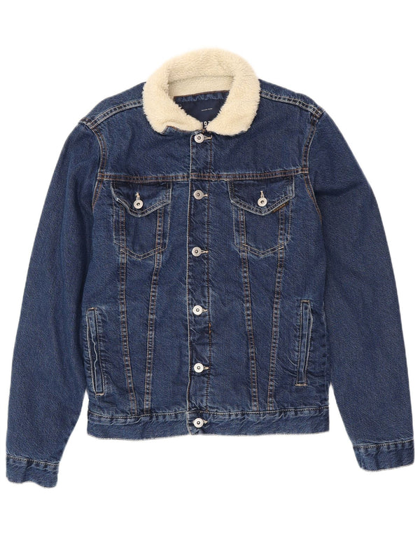 ZARA Herren Sherpa Jeansjacke UK 40 Große marineblaue Baumwolle