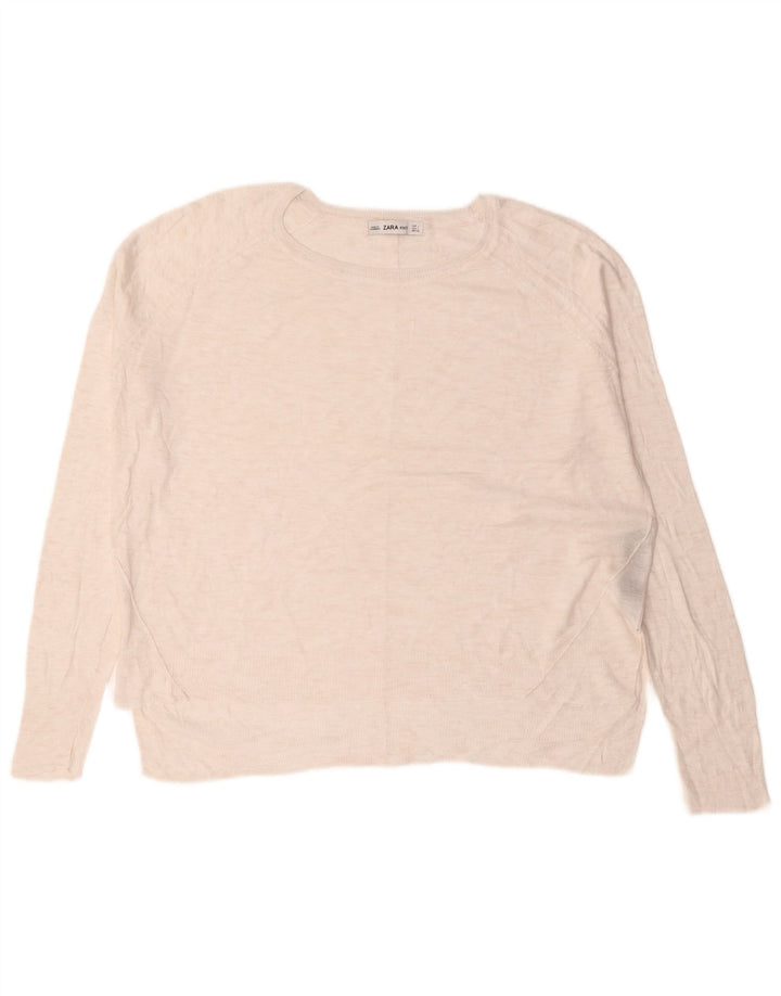 Zara Damen-Pullover, übergroß, Rundhalsausschnitt, Gr. 40, Größe L, weiße Viskose