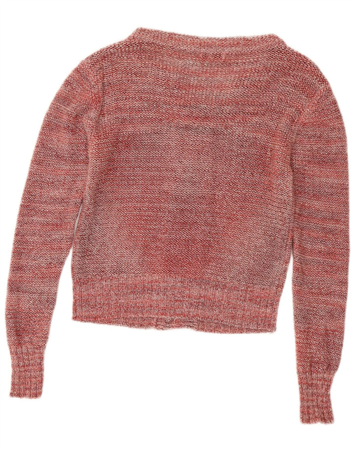 REISS Damen Crop Cardigan Pullover UK 10 Small Burgunderrot meliert Baumwolle