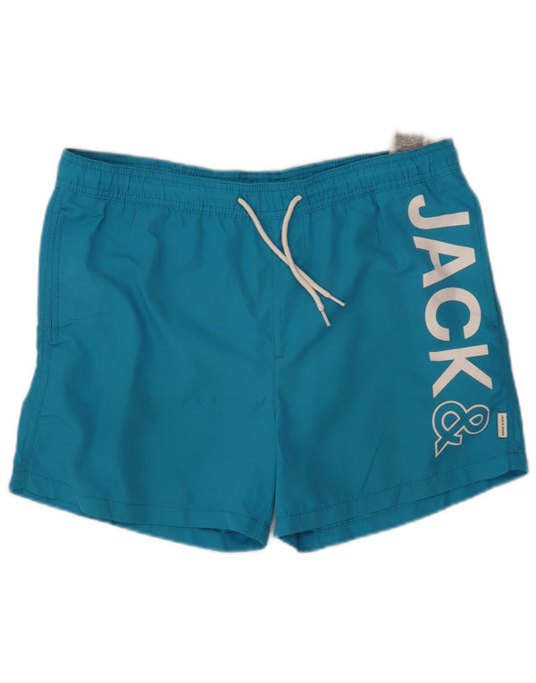 JACK & JONES Herren-Badeshorts mit Grafik, mittelblau, Polyester
