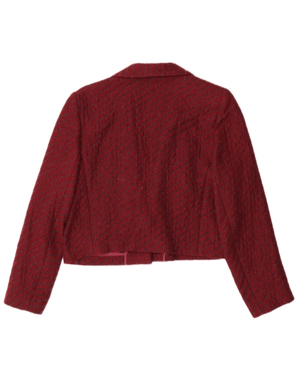Vintage Damen Crop 1 Knopf Blazer Jacke IT 44 Mittel Burgund gestreift