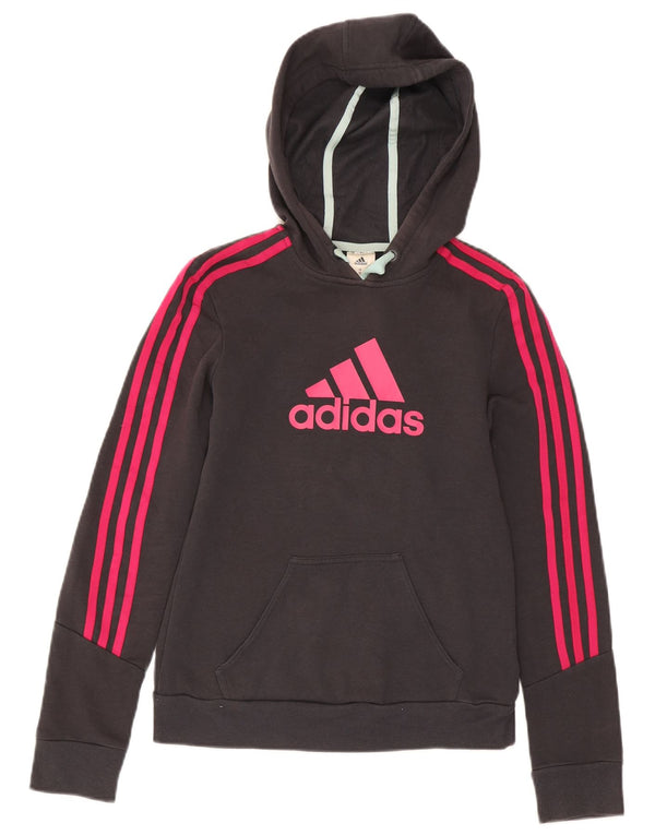 Adidas Damen Graphic Hoodie Pullover UK 4/6 XS Graue Baumwolle