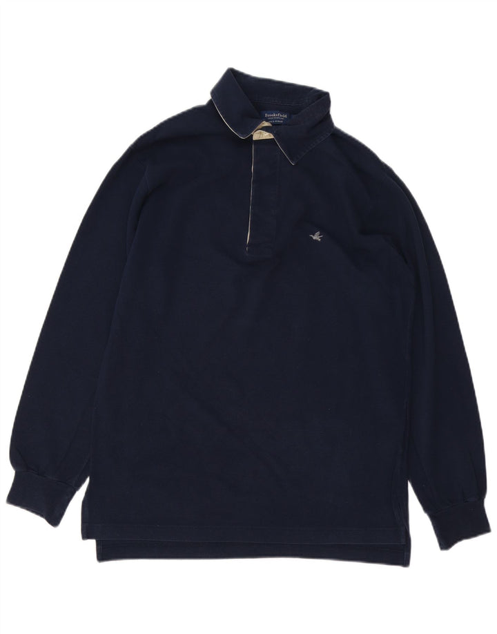 Brooksfield Herren-Langarm-Poloshirt IT 48 Mittelmarineblaue Baumwolle