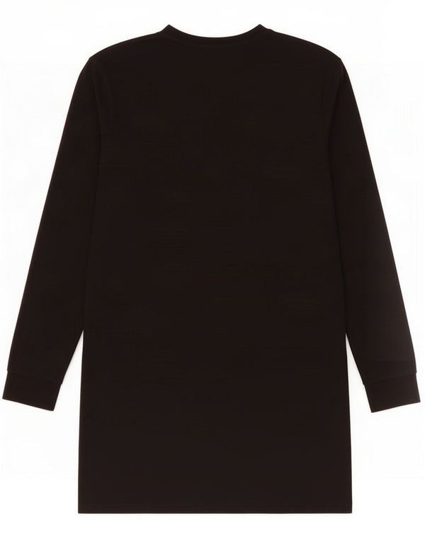 Ellesse Langärmliges, übergroßes T-Shirt-Kleid für Damen, UK 6 XS, schwarze Baumwolle