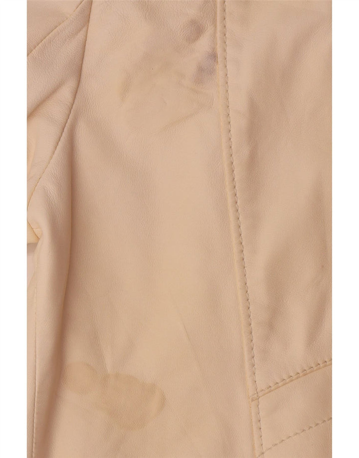 Iceberg Damen Leder Bikerjacke UK 14 Medium Off White Leder