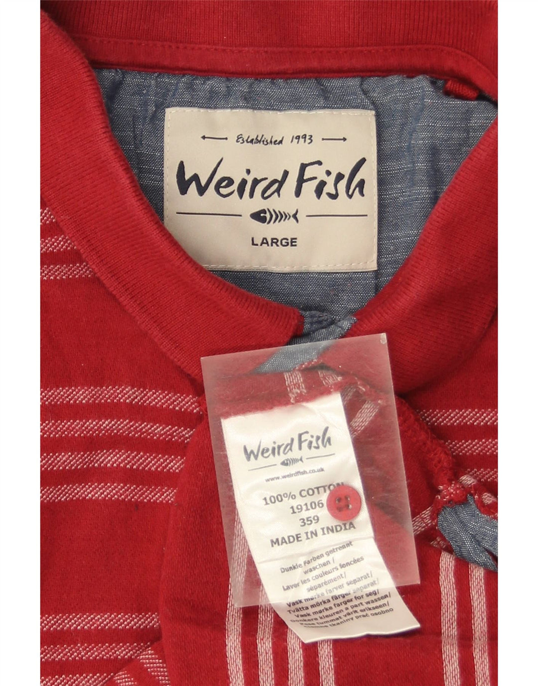 Weird Fish Herren-Poloshirt, groß, rot gestreift, Baumwolle