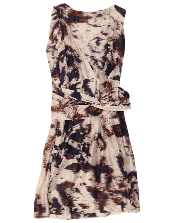 Vintage Damen Etuikleid mit abstraktem Muster UK 14 Medium Off White