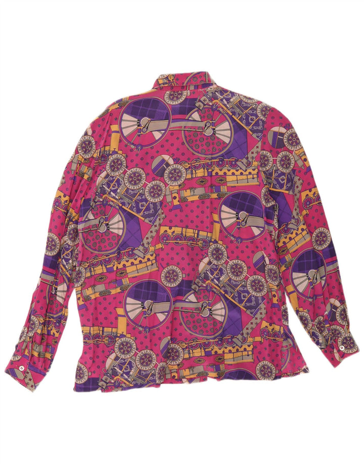 VINTAGE Damen Hemdbluse mit abstraktem Muster IT 44 Mittelrosa