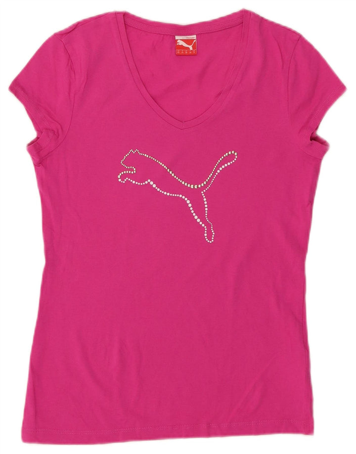 PUMA Damen Grafik T-Shirt Top UK 8 Small Rosa Baumwolle