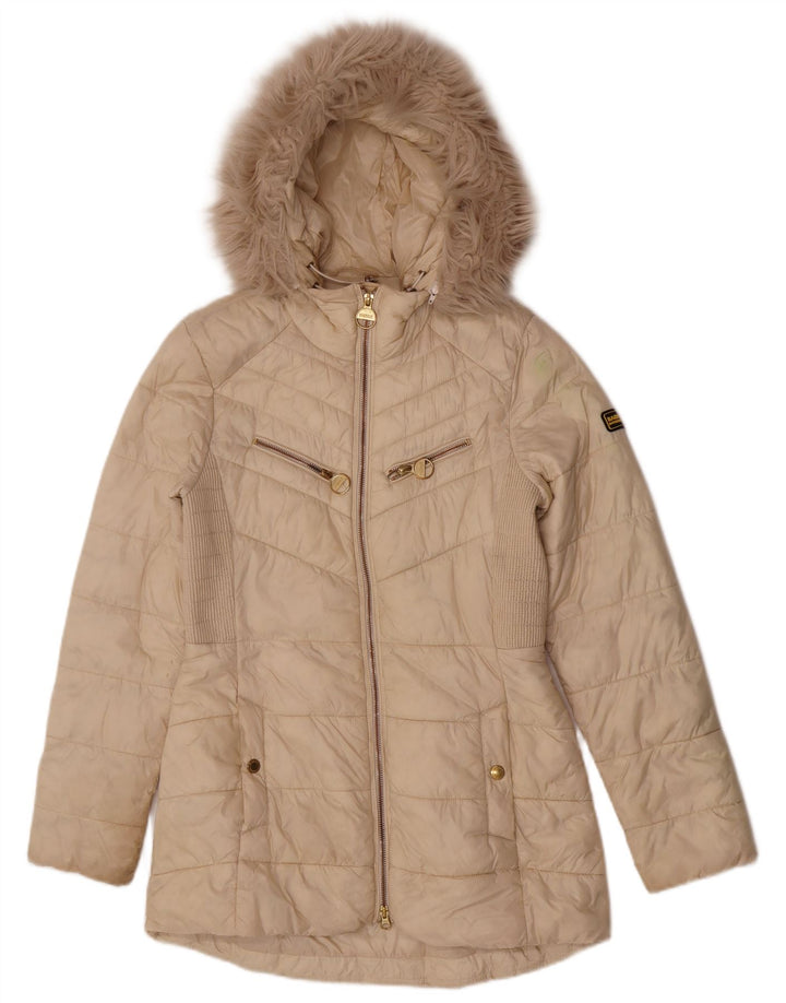 Barbour Wattierter Damenmantel mit Kapuze, UK 10, Small, Beige, Polyamid