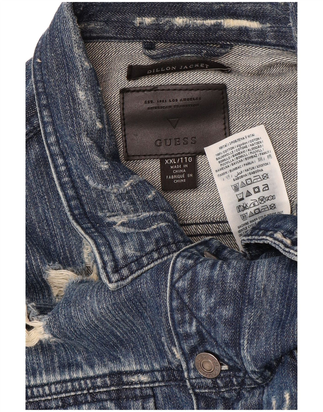 Guess Herren Dillon Graphic Distressed Denim Jacke UK 44 2XL Blaue Baumwolle