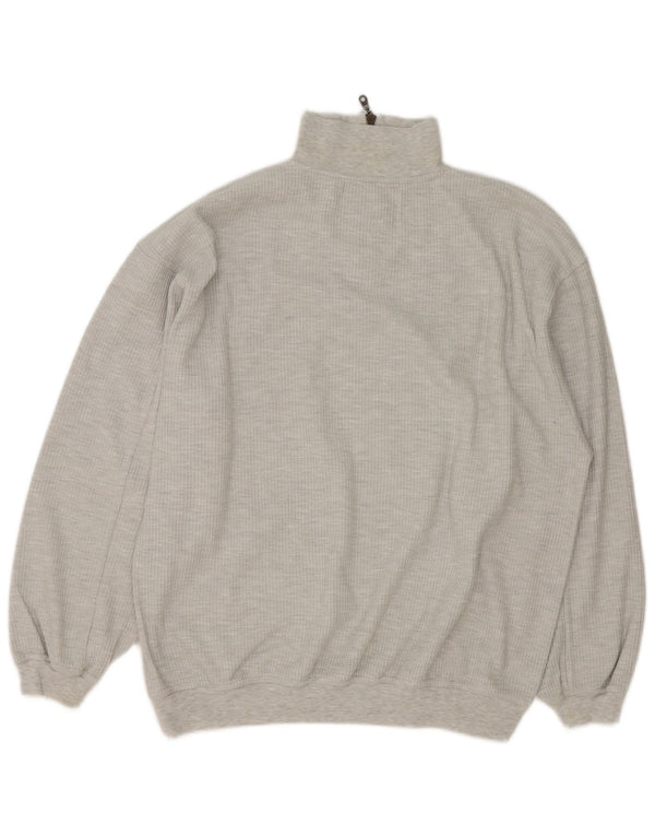Vintage Herren-Pullover mit Reißverschluss, XL, grau gefleckte Baumwolle