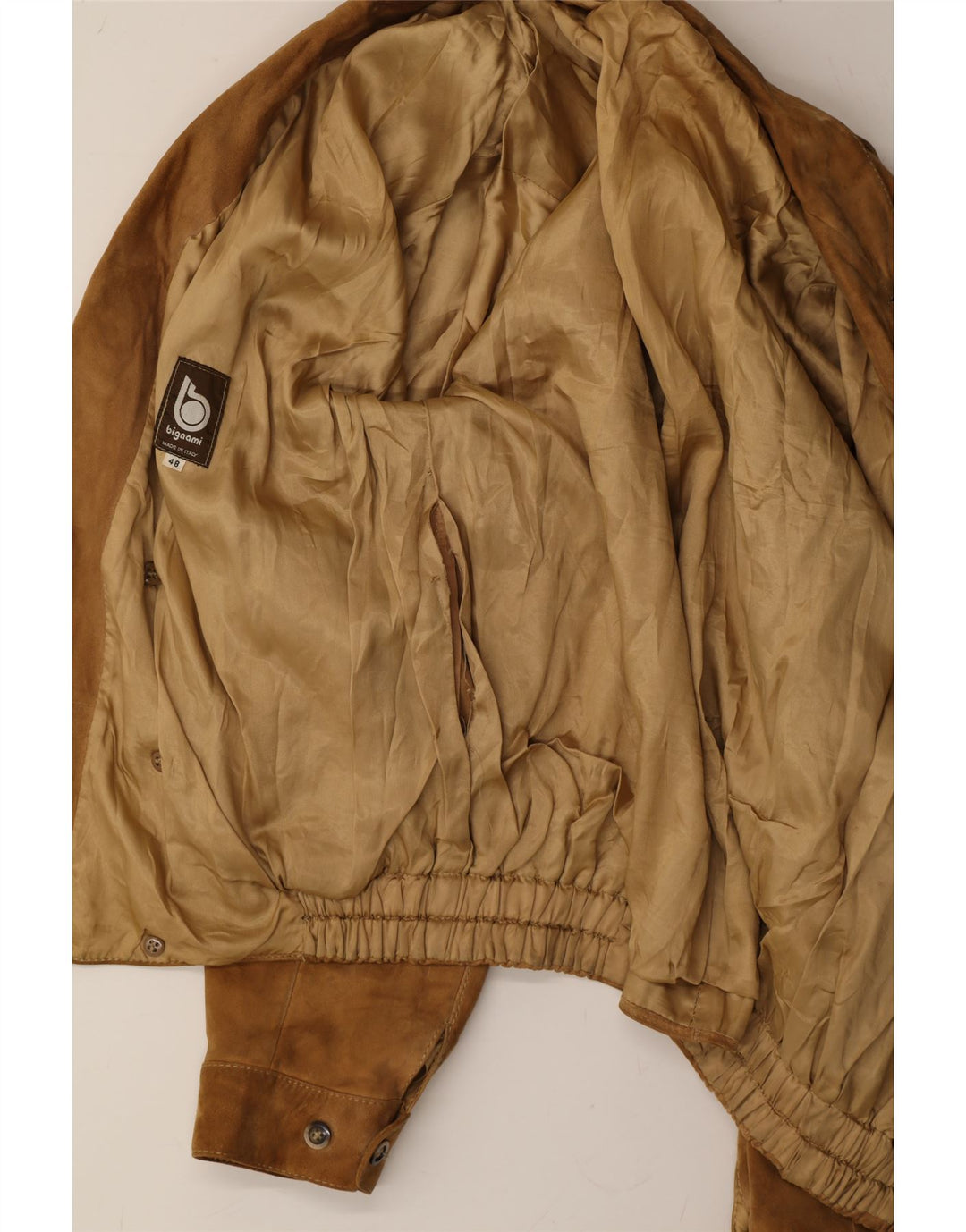 BIGNAMI Mens Suede Bomber Jacket IT 48 Medium Brown Vintage Bignami and Second-Hand Bignami from Messina Hembry 