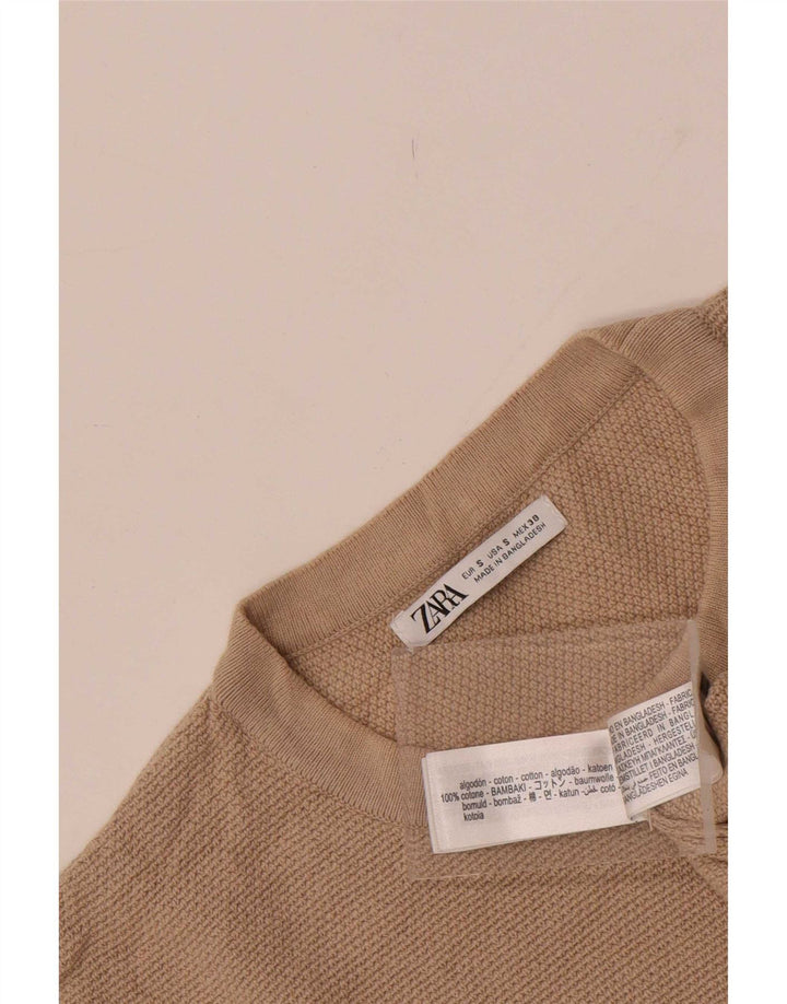 Zara Herren T-Shirt Top Small Beige Baumwolle