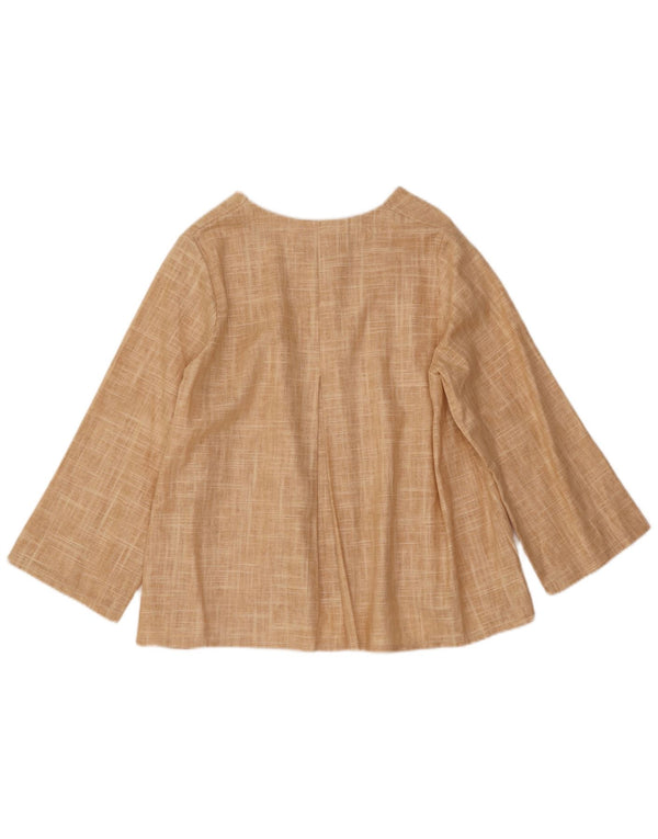 Vintage Womens 3/4 Sleeve Shirt Blouse UK 14 Large Beige Flecked Linen