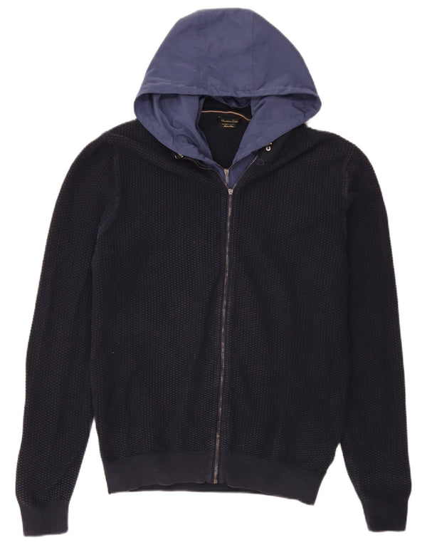 Massimo Dutti Herren-Strickjacke mit Kapuze, XL, Marineblau, Blockfarben, Baumwolle