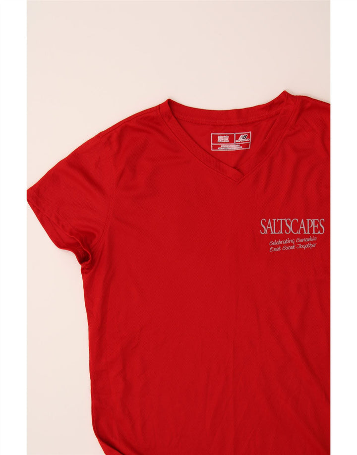 NEW BALANCE Womens Graphic T-Shirt Top UK 12 Medium Red Polyester Vintage New Balance and Second-Hand New Balance from Messina Hembry 