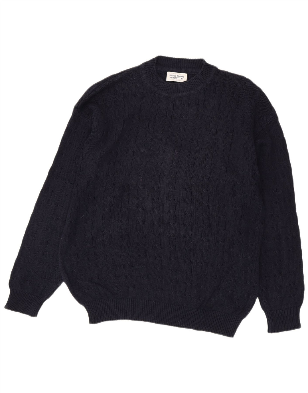 Benetton Herren-Pullover mit Rundhalsausschnitt, groß, marineblaue Baumwolle