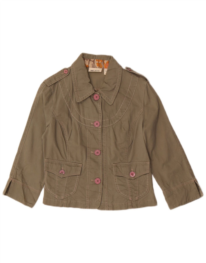 DKNY Damen-Militärjacke mit 3/4-Ärmeln, UK 14, mittlere Khaki-Baumwolle