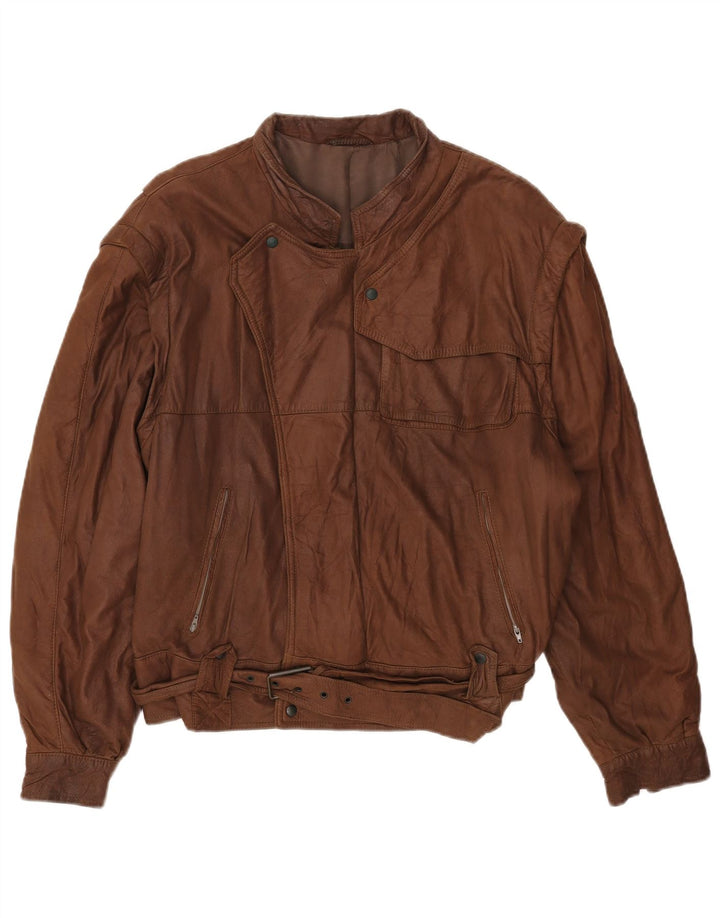 Vintage Herren Loose Fit Lederjacke IT 48 Mittelbraunes Leder