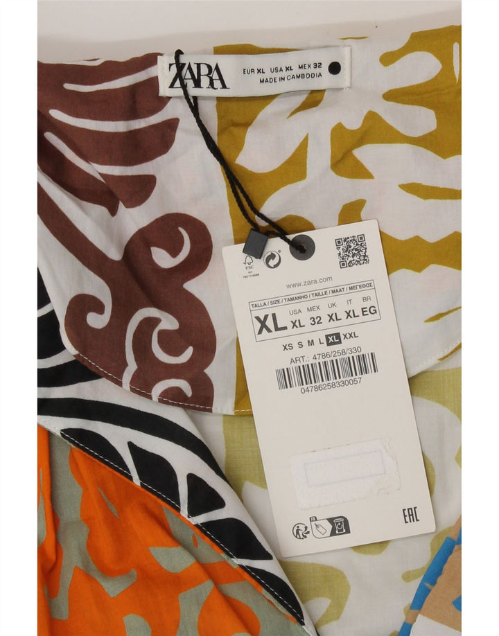 Zara Damen Maxikleid UK 18 XL Mehrfarbige Patchwork-Baumwolle