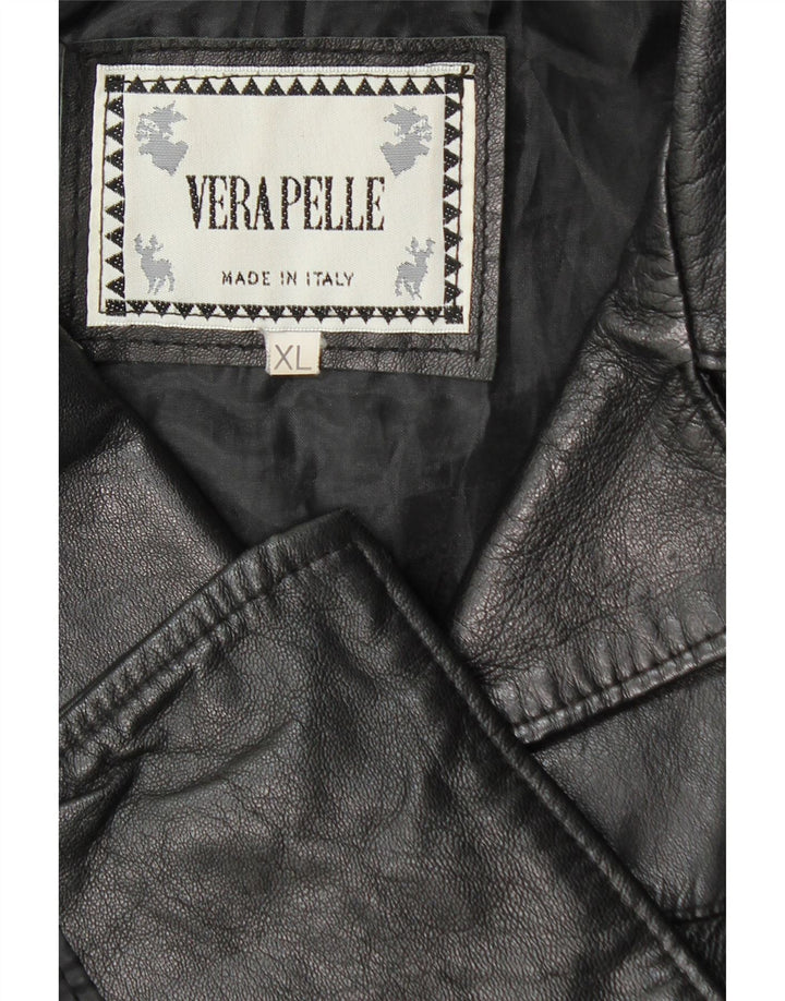 Vintage Damen 3 Knopf Leder Blazer Jacke UK 18 XL Schwarzes Leder