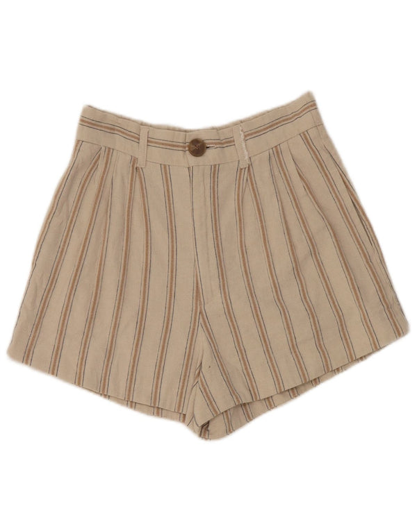 Zara Womens High Waist Pegged Casual Shorts XS W24 Beige Striped