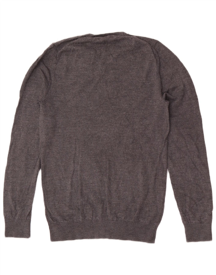 Marks & Spencer Herren-Pullover mit V-Ausschnitt, Größe S, graue Merinowolle