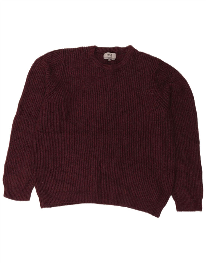 Marks & Spencer Herren-Pullover mit Rundhalsausschnitt, mittelgroßes Burgunderrot, Acryl