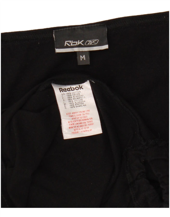 REEBOK Womens Graphic Top Langarm UK 12 Mittelschwarze Baumwolle