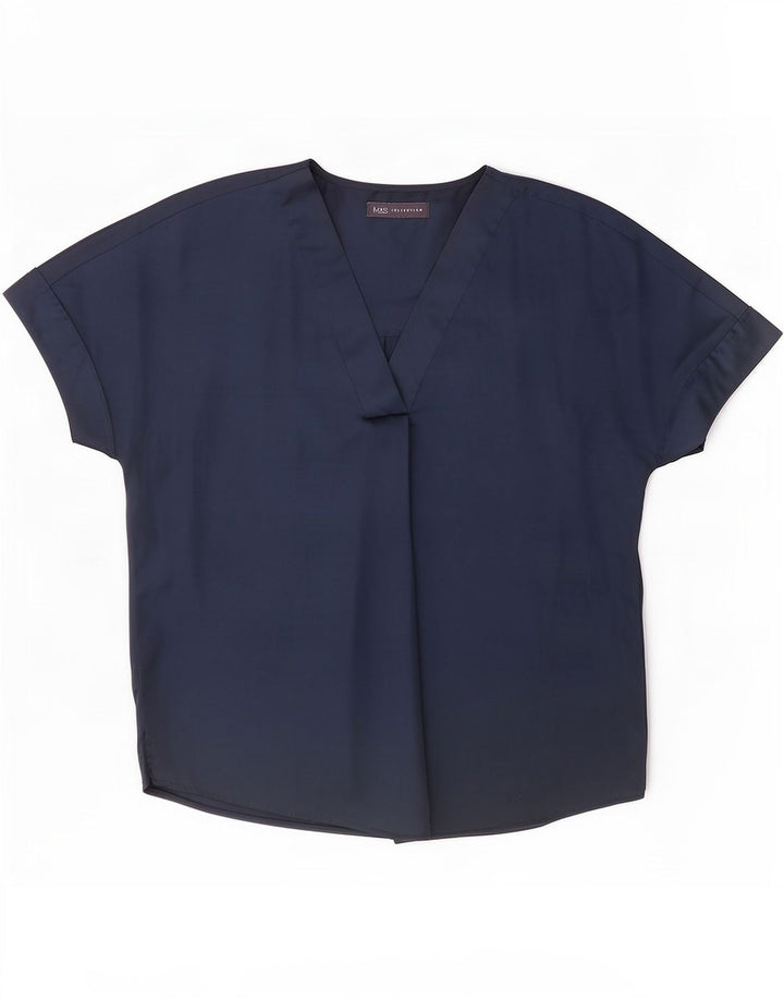 Marks & Spencer Damen-Blusenoberteil UK 12 Mittelmarineblaues Polyester
