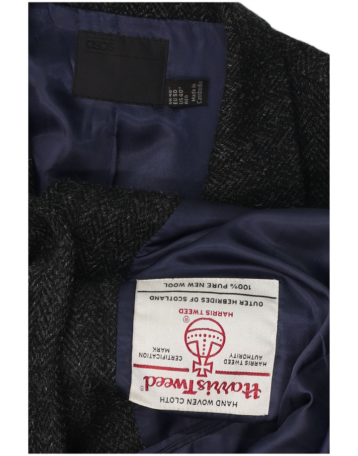 HARRIS TWEED Herren-Blazer mit 2 Knöpfen, UK 40, großes graues Fischgrätenmuster