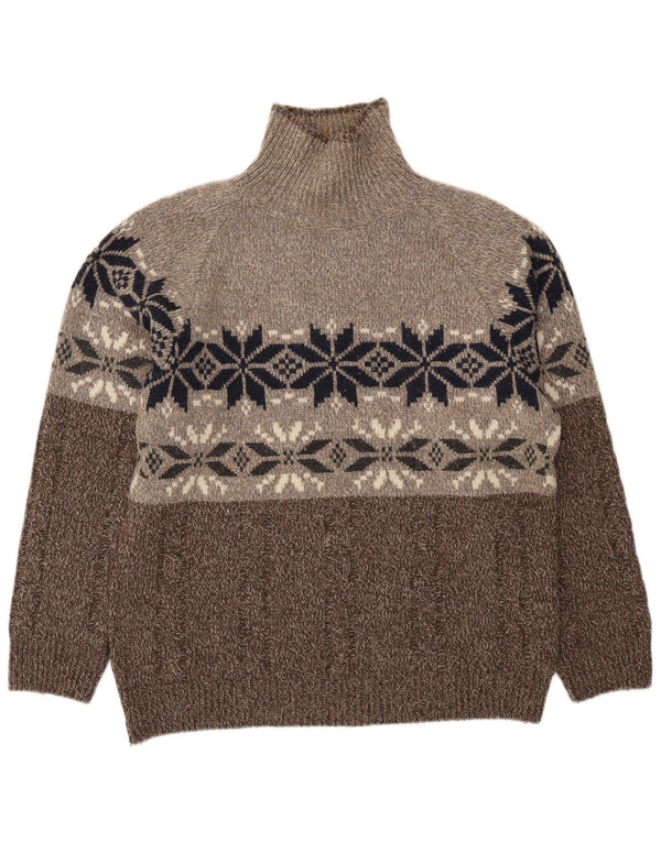 Vintage Herren Rollkragenpullover XL Braun Fair Isle Wolle