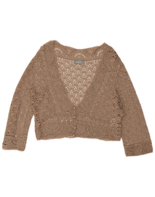 Wallis Womens Crop Crochet Cardigan Top UK 12 Medium Beige Floral Viscose