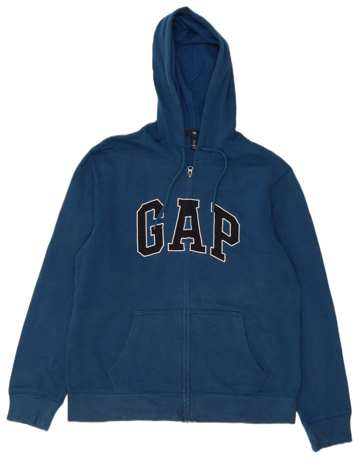Gap Herren-Kapuzenpullover mit grafischem Reißverschluss, groß, aus blauer Baumwolle
