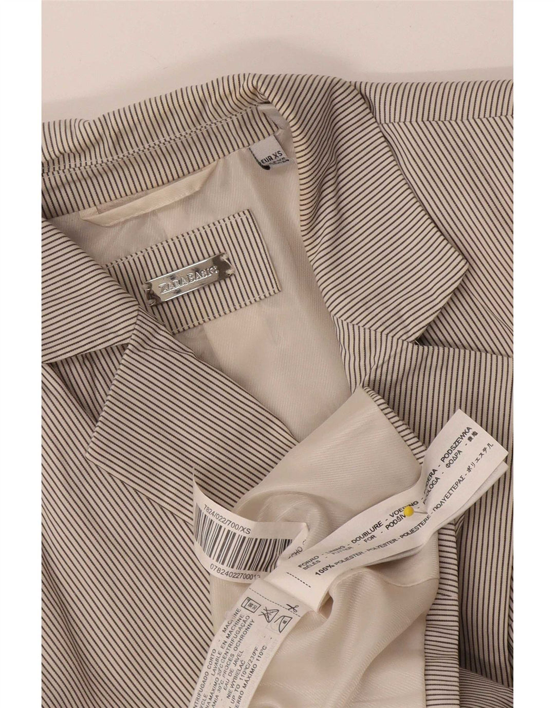 Zara Damen 1-Knopf-Blazerjacke UK 4 XS Weißer Nadelstreifen-Polyester