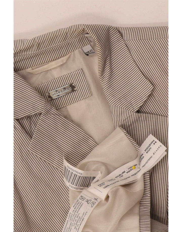 Zara Damen 1-Knopf-Blazerjacke UK 4 XS Weißer Nadelstreifen-Polyester
