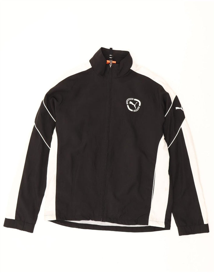 Puma Jungen-Trainingsanzug-Topjacke, 13–14 Jahre, XL, schwarzes Farbblock-Polyester