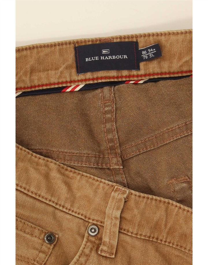 Marks & Spencer Herren Blue Harbor Straight Jeans W34 L31 Beige Baumwolle