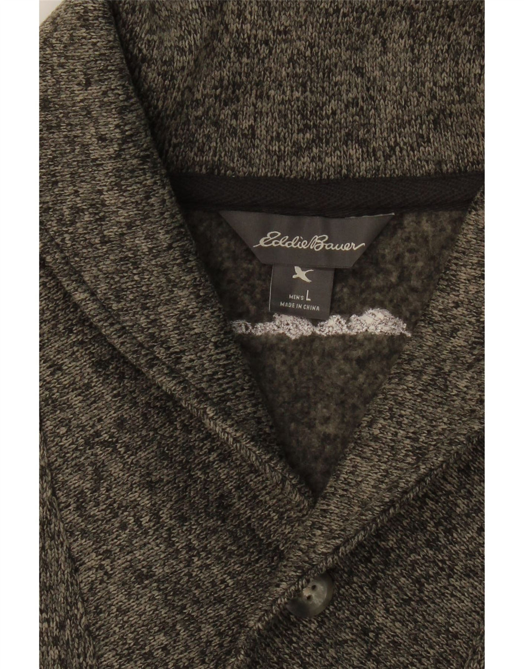 EDDIE BAUER Mens Shawl Neck Sweatshirt Jumper Large Grey Flecked Polyester Vintage Eddie Bauer and Second-Hand Eddie Bauer from Messina Hembry 