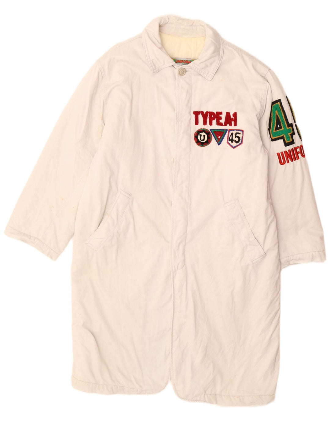 Uniform Herren-Mantel mit Grafik, UK 40, Größe L, Weiß