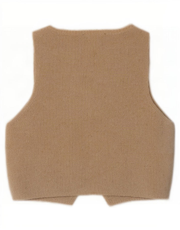 Zara Damen Strick-Crop-Weste UK 12 Medium Beige Polyester